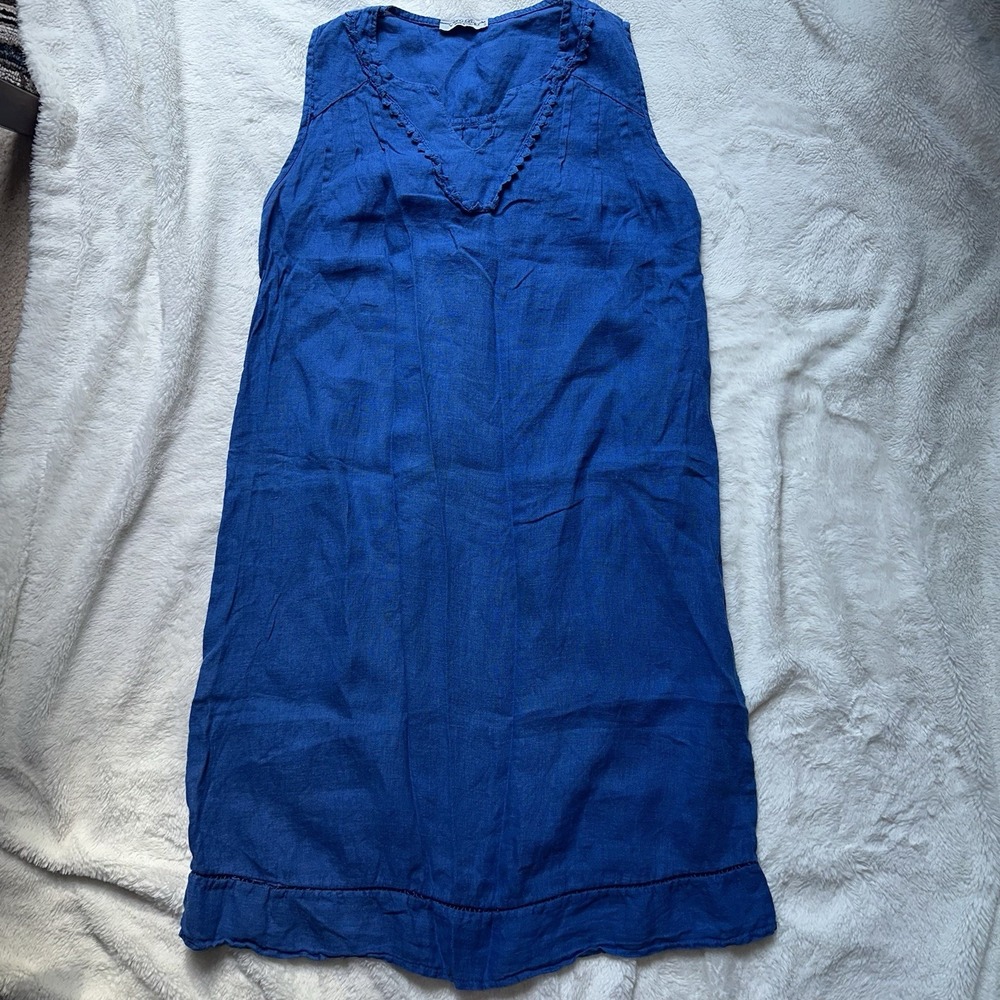 Elena Baldi Italy Blue Linen Dress S Beachy Coastal Resortwear Sleeveless Summer